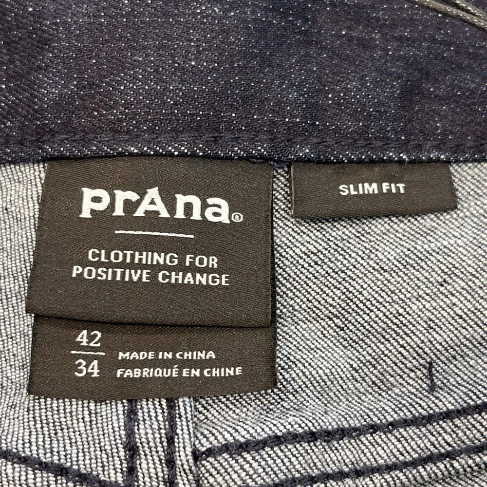 Prana Hillgard NEW Jeans Mens 42x34 Blue Dark Rinse Tapered Leg Slim Fit Organic
